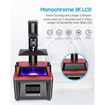 ELEGOO Resin 3D Printer Mars 2 Pro Mono MSLA 3D Printer UV Photocuring LCD Resin 3D Printer with 6.08 inch 2K Monochrome LCD, Printing Size 129x80x160mm/5.1x3.1x6.3inch