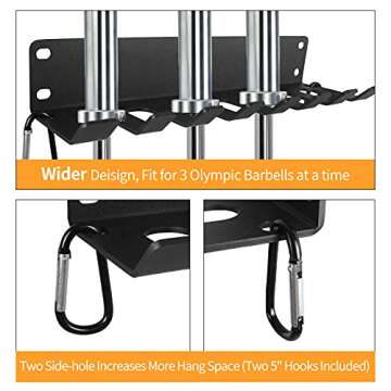 Vehcarc Home Gym Storage, Heavy-Duty Barbell Holder, Barbell Storage for Olympic Barbell, Gym Accessories Kettlebells Weight Bar Workout Rack Equipment Fitness Foam Roller Jump Rope Resistance Band