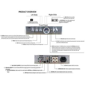 INFI Audio Tube Amplifier HiFi Stereo Receiver Integrated Amp with Bluetooth Hybrid Amp for Home 2.0Ch Music System, DAC Audio Headphone Amplifier with Sub-Out