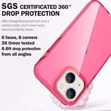 ArtsEvo Designed for iPhone 14 Case and iPhone 13 Case, 6.6ft Drop Protection, Full Body Screen Camera Protective Phone Case,Hot Pink