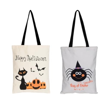 2PCS 17" Large Halloween Tote Bags - Reusable Trick or Treat Canvas Bags