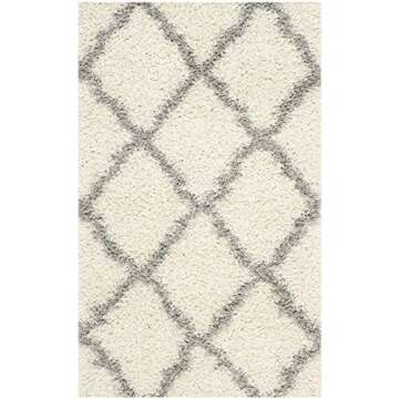 SAFAVIEH Dallas Shag Collection Accent Rug - 3' x 5', Ivory & Grey, Trellis Design, Non-Shedding & Easy Care, 1.5-inch Thick Ideal for High Traffic Areas in Entryway, Living Room, Bedroom (SGD257F)