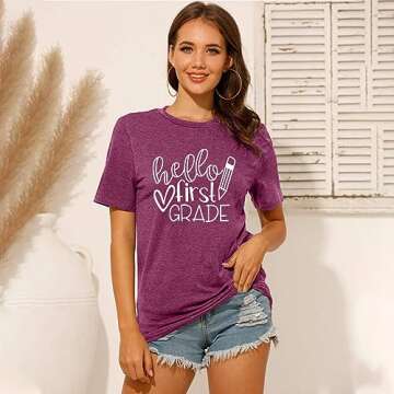 Hello First Grade Teacher Shirt Women Teaching Pre K Grade Tshirt Funny Fall Teachers Life Gift Tee ...