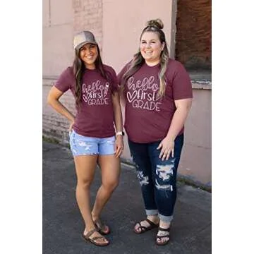 Hello First Grade Teacher Shirt Women Teaching Pre K Grade Tshirt Funny Fall Teachers Life Gift Tee Tops Purple