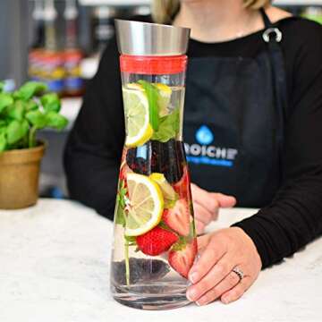 Grosche Rio - Glass Pitcher with Lid - Glass Juice Pitcher - Clear Glass Drink Pitcher - Infused Glass Water Pitcher and Drink Infuser 1000ml, 32 Oz