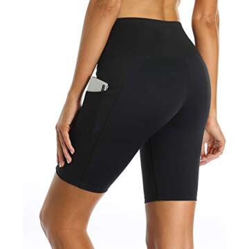 Oalka Women's Short Yoga Side Pockets High Waist Workout Running Shorts Easy Black Small
