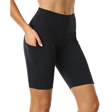 Oalka Women's Short Yoga Side Pockets High Waist Workout Running Shorts Easy Black Small