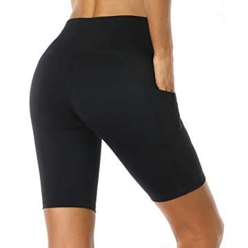 Oalka Women's Short Yoga Side Pockets High Waist Workout Running Shorts Easy Black Small