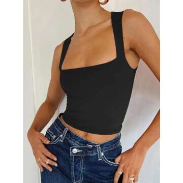 REORIA Women's Square Neck Crop Tops for Summer Style