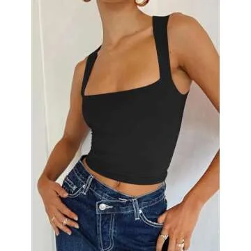 REORIA Women's Square Neck Crop Tops for Summer Style