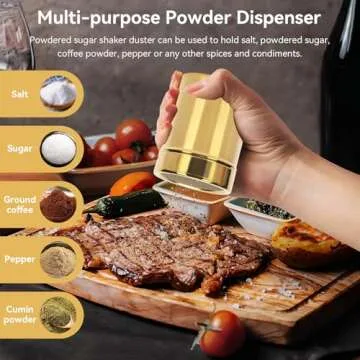 Stainless Steel Dredge Shaker, Powder Sugar Dispenser Fine Mesh Powder Sugar Shaker with Lid Gold Salt and Pepper Shakers for Kitchen Powdered Sugar Shaker