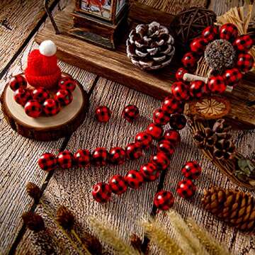 Jetec 100 Buffalo Plaid Wooden Beads for Creative Crafting