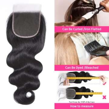 Selina 5x5 Lace Closure Brazilian Body Wave Closure Lace Closure Human Hair Unprocessed Human Hair Brazilian Virgin Hair Free Part Closure Natural Hair Color Black (8Inch, 5X5Body)