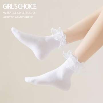 AMHRLINGTO Women Lace Socks Ruffle Frilly Socks with Bow - Comfortable Cotton Socks Cute Socks Princ...