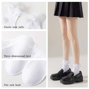 AMHRLINGTO Women Lace Socks Ruffle Frilly Socks with Bow - Comfortable Cotton Socks Cute Socks Princess Lolita socks (Cotton, White-3 Pairs)