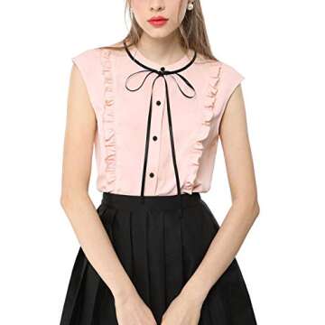 Allegra K Women's Cute Tie Neck Summer Ruffle Blouse - Medium Pink
