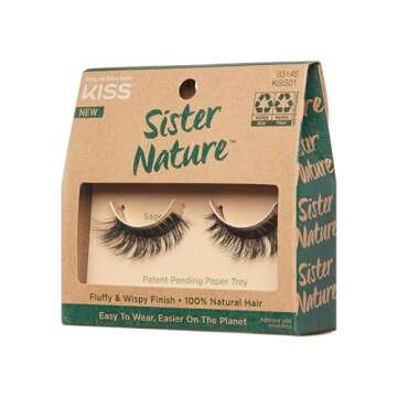 KISS Lashes Sister Nature False Eyelashes, Easy to Wear & Easier on the Planet, 100% Natural Hair, Wispy and Fluffy Lash Finish, Reusable - Sage, 1 Pair Sage 1 Count (Pack of 1)