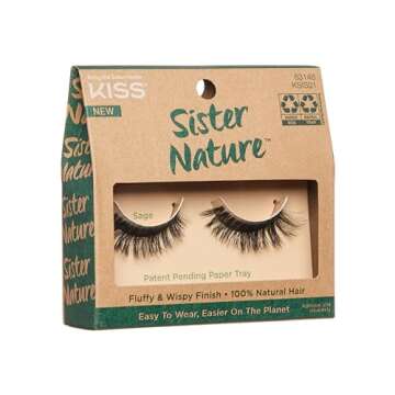 KISS Lashes Sister Nature False Eyelashes, Easy to Wear & Easier on the Planet, 100% Natural Hair, Wispy and Fluffy Lash Finish, Reusable - Sage, 1 Pair Sage 1 Count (Pack of 1)