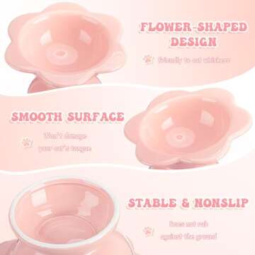 Hushee 2 Pcs Ceramic Raised Cat Bowls 7 oz Flower Shaped Cat Food Dish 15° Tilted Elevated Cat Bowl Stress Free on Neck and Spine Dishwasher Safe Cat Feeding Bowls Pet Water Bowl for Small Cat Kitten