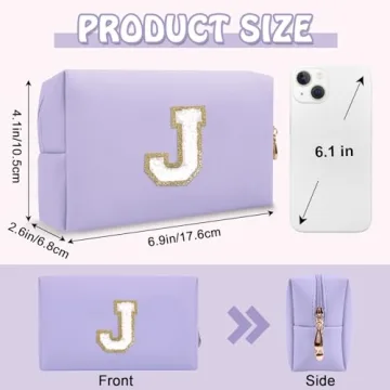 Personalized Preppy Small Travel Makeup Bag, Initial Purple Cute Chenille Letter Makeup Bag Cosmetic...