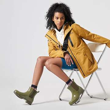 planone Short rain Boots for Women and Waterproof Garden Shoes, Anti-Slipping Olive Green Chelsea Ra...