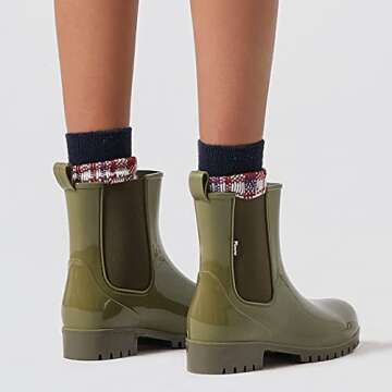planone Short rain Boots for Women and Waterproof Garden Shoes, Anti-Slipping Olive Green Chelsea Rainboots for Ladies with Comfortable Insoles, Stylish Light Ankle rain Shoes and Outdoor Work Shoes