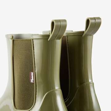 planone Short rain Boots for Women and Waterproof Garden Shoes, Anti-Slipping Olive Green Chelsea Rainboots for Ladies with Comfortable Insoles, Stylish Light Ankle rain Shoes and Outdoor Work Shoes