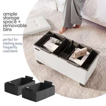 STORAGEBUD Storage Ottoman Bench with Bins for Home