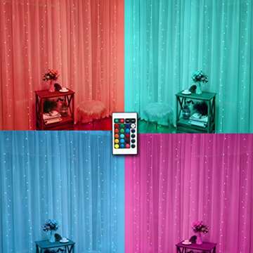 Elnsivo 300LED Curtain String Light 16Color Changing Curtain Lights Romote Control USB Plug Background Colorful Lights 9.89.8ft for Wedding Party Bedroom Wall Drop Decoration(RGB Window Lights