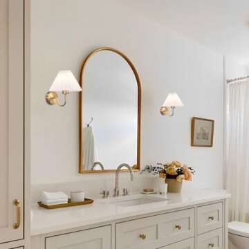 IBalody Gold Wall Sconces Sets of 2, Pleated Fabric Wall Lamp Bedside Wall Light Bathroom Dresser Va...