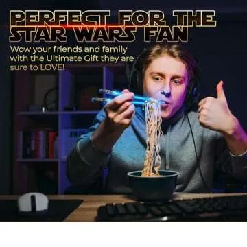 LIGHTSABER CHOPSTICKS LIGHT UP STAR WARS LED Glowing Light Saber Chop Sticks REUSABLE Sushi Lightup Sabers - Removable Handle Dishwasher Safe - Premium GIFT BOX & CARRY CASE Included - BLUE 1 PAIR