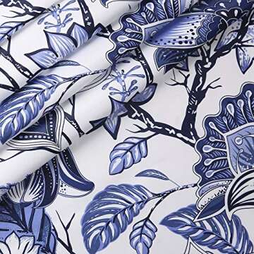 Lush Decor Cynthia Jacobean Darkening Window Curtains Set for Living, Dining Room, Bedroom, 95" L Panel Pair, Blue