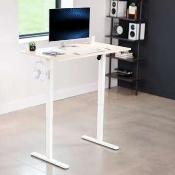 VIVO Electric Height Adjustable 44 x 24 inch Sit Stand Up Desk, Memory Controller, Light Wood Top Wh...