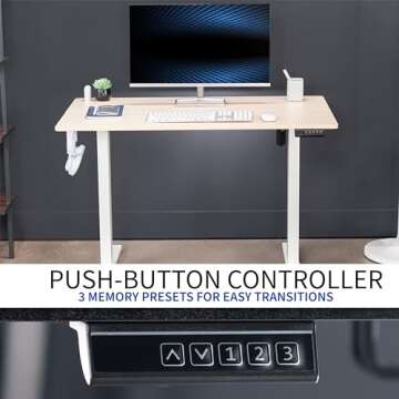 VIVO Electric Height Adjustable 44 x 24 inch Sit Stand Up Desk, Memory Controller, Light Wood Top White Frame, DESK-E144C