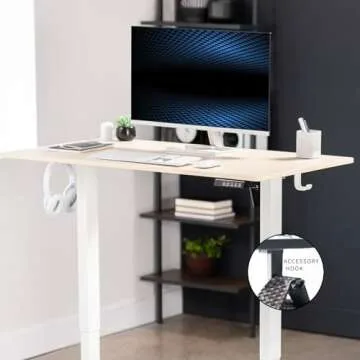 VIVO Electric Height Adjustable 44 x 24 inch Sit Stand Up Desk, Memory Controller, Light Wood Top White Frame, DESK-E144C
