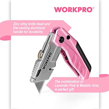 WORKPRO Folding Utility Knife - Stylish Pink Box Cutter