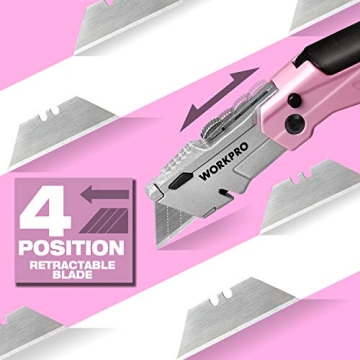 WORKPRO Folding Utility Knife - Stylish Pink Box Cutter