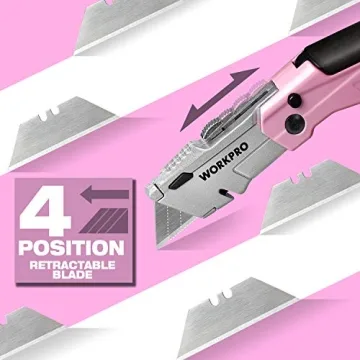 WORKPRO Folding Utility Knife - Stylish Pink Box Cutter