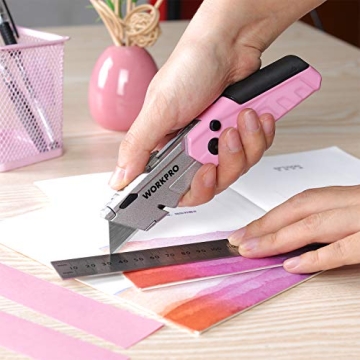 WORKPRO Folding Utility Knife - Stylish Pink Box Cutter