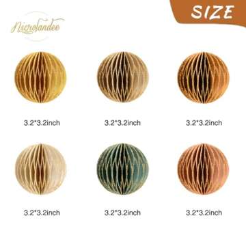 NICROLANDEE Christmas Hanging Decorations, 6 PCS Nature Round Glitter Edge Paper Honeycomb Ornaments, Green Brown Mini Paper Lanterns Ornament for Christmas Tree Décor, New Years Party Home Decor