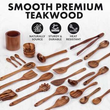 Zulay Kitchen 30-Piece Teak Wooden Utensils Set for Gift Giving