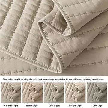 ROARINGWILD Beige Cream Tan King Size Quilt Bedding Sets with Pillow Shams, Lightweight Soft Bedspread Coverlet, Quilted Blanket Thin Comforter Bed Cover for All Season, 3 Pieces, 104x90 inches