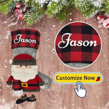 Personalized Christmas Stockings, Custom Santa Claus Elk Bear Snowman Christmas Stockings for Kids with Name Family Ornament for Xmas Holiday Family Christmas Tree, Fireplace Decoration, 3 Pack