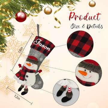 Personalized Christmas Stockings, Custom Santa Claus Elk Bear Snowman Christmas Stockings for Kids with Name Family Ornament for Xmas Holiday Family Christmas Tree, Fireplace Decoration, 3 Pack