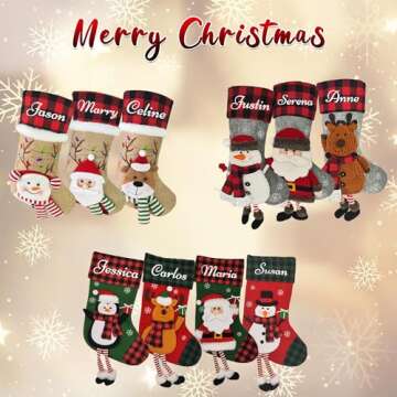 Personalized Christmas Stockings, Custom Santa Claus Elk Bear Snowman Christmas Stockings for Kids with Name Family Ornament for Xmas Holiday Family Christmas Tree, Fireplace Decoration, 3 Pack