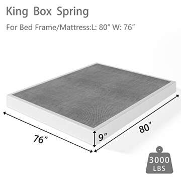 Aardhen 9 Inch High Profile King Box Spring Strong Metal Frame Mattress Foundation, Quiet Noise-Free...