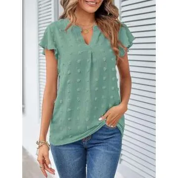 Stylish MEROKEETY Women Split V Neck Short Sleeve Blouse