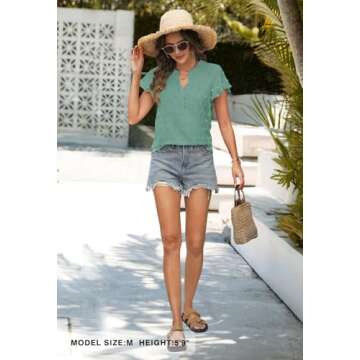 Stylish MEROKEETY Women Split V Neck Short Sleeve Blouse