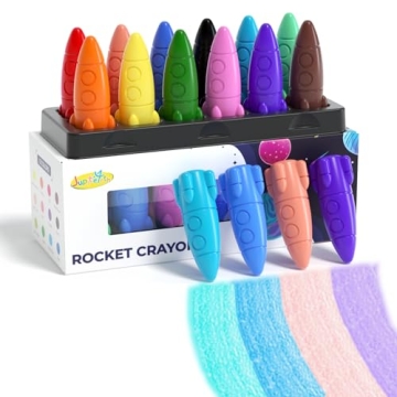 JUPITEARTH 12 Rocket Crayons | Non-toxic Washable Toddler Crayons for Kids Art Supplies