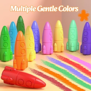 JUPITEARTH 12 Rocket Crayons for Toddlers - Non Toxic & Washable